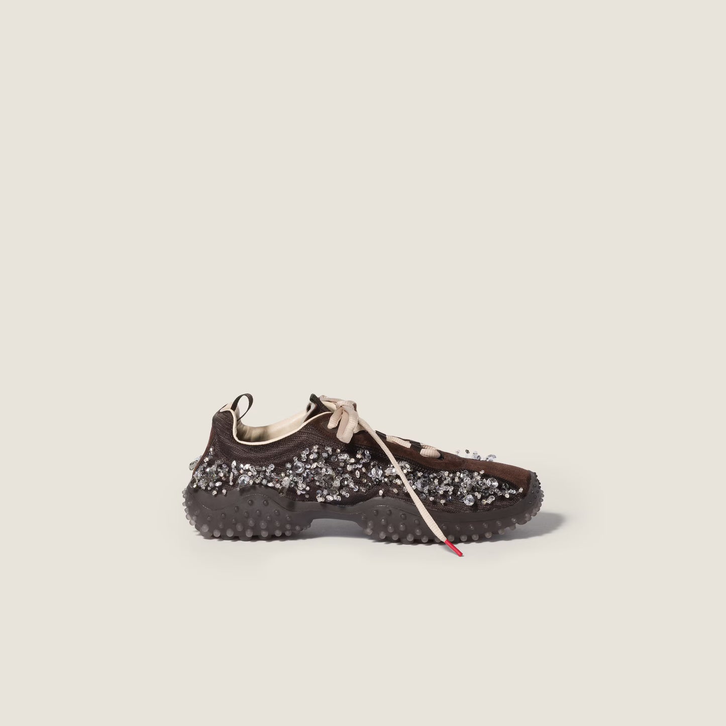 Bubble embroidered technical fabric and suede sneakers