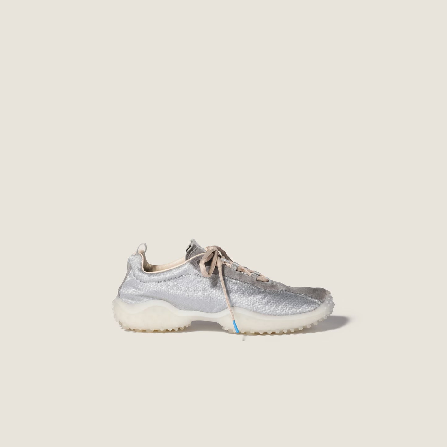 Bubble embroidered technical fabric and suede sneakers