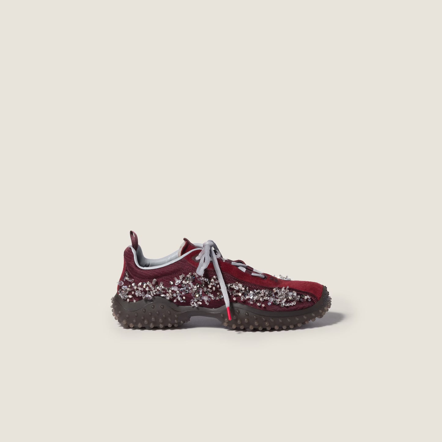 Bubble embroidered technical fabric and suede sneakers