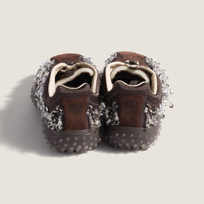Bubble embroidered technical fabric and suede sneakers
