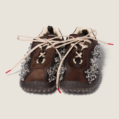 Bubble embroidered technical fabric and suede sneakers