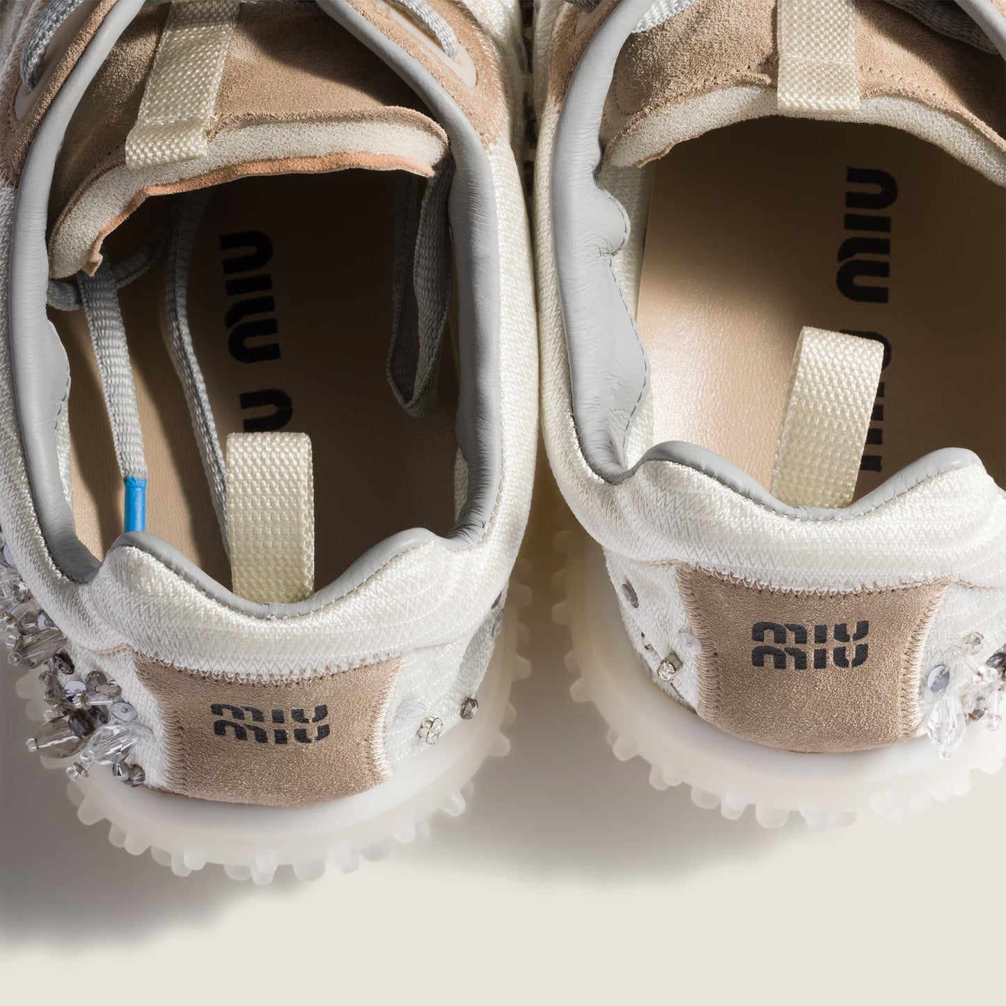 Bubble embroidered technical fabric and suede sneakers