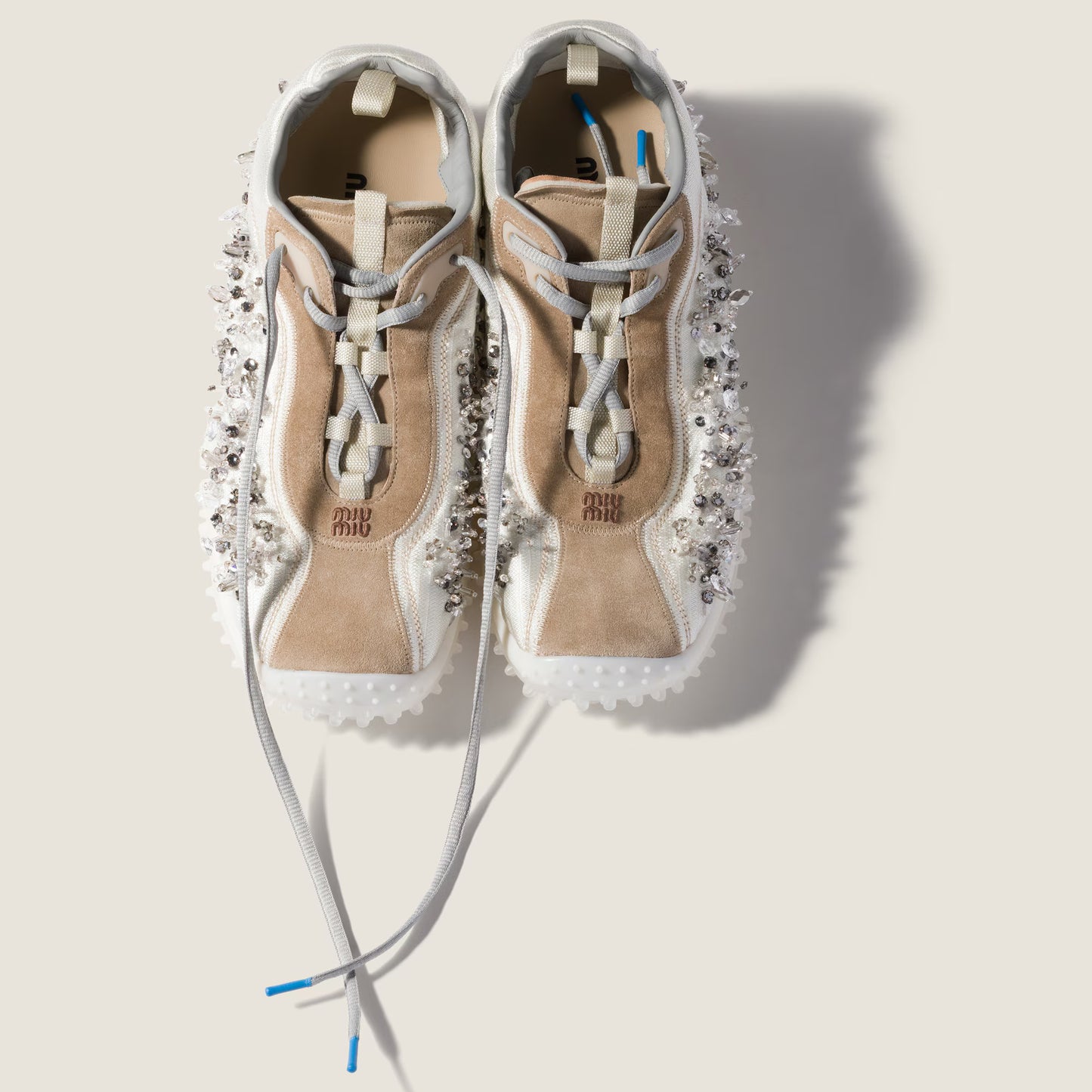 Bubble embroidered technical fabric and suede sneakers
