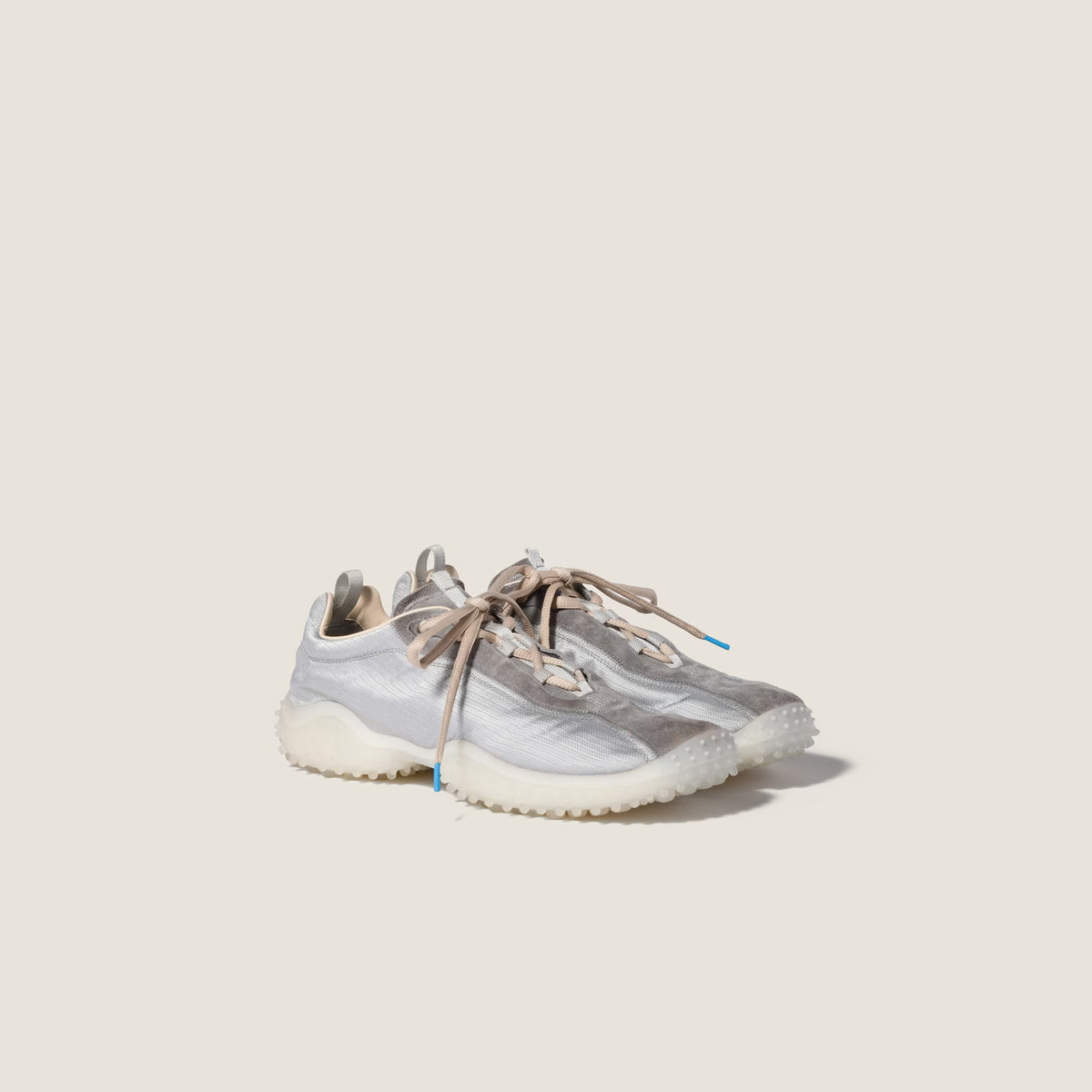 Bubble embroidered technical fabric and suede sneakers