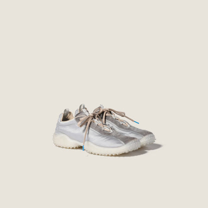Bubble embroidered technical fabric and suede sneakers